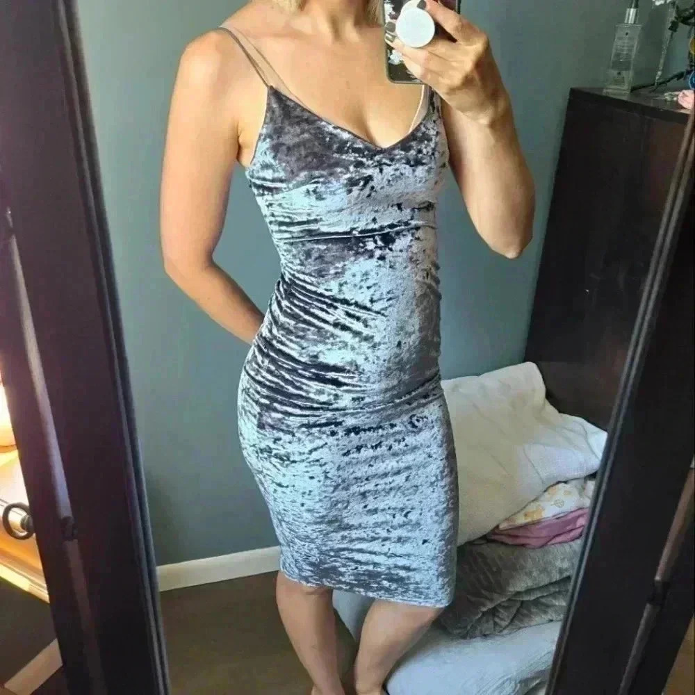 Revamped silver Velvet bodycon cocktail dress sz S